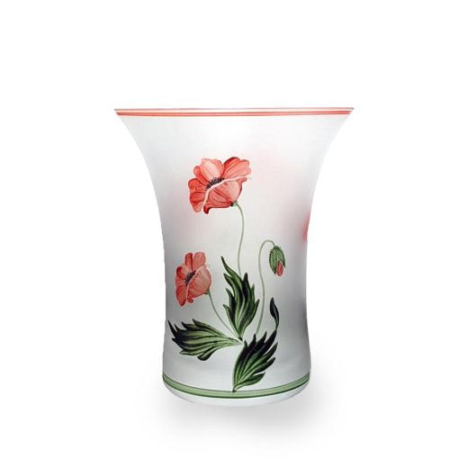 kleiner Kristallbecher mit handgemalter roter Klatschmohnblüte