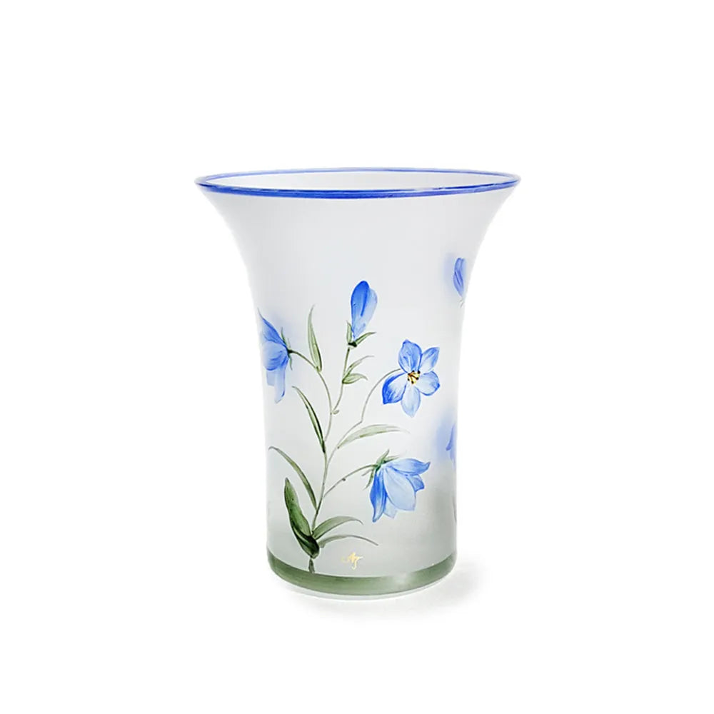 Glas mit Glockenblumen bemalt