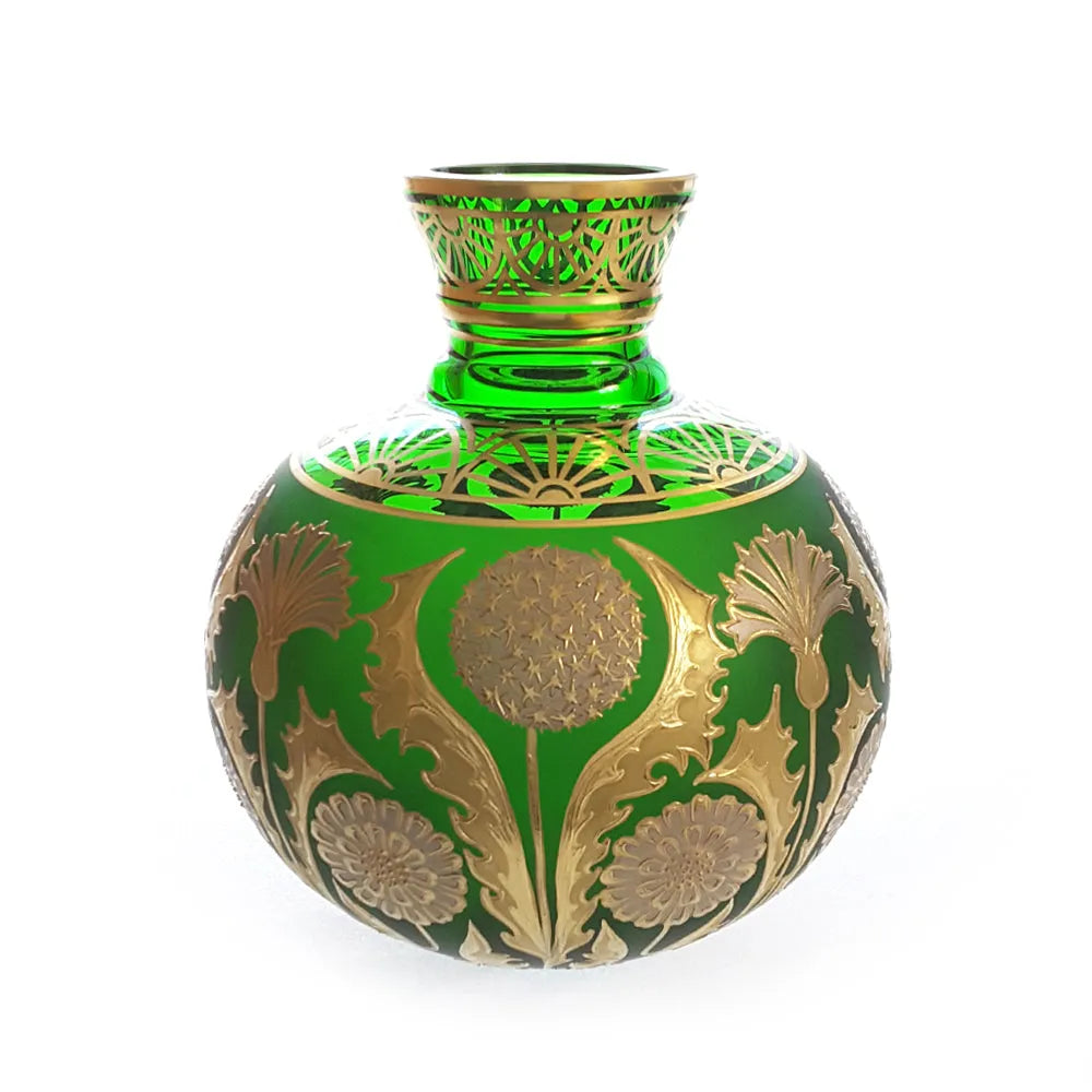 Kugelvase mit Jugenstil Dekor in Gold und Silber, stilisierte Löwenzahn Pflanzen