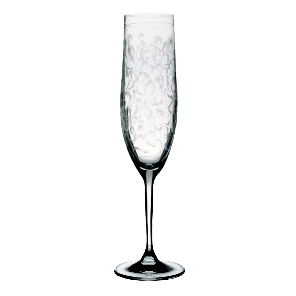Champagnerflöte mit aufwändiger Handgravur verziert