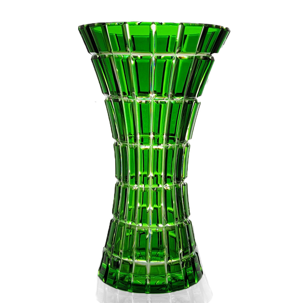 trichterförmige grüne Bleikristallvase, geschliffen