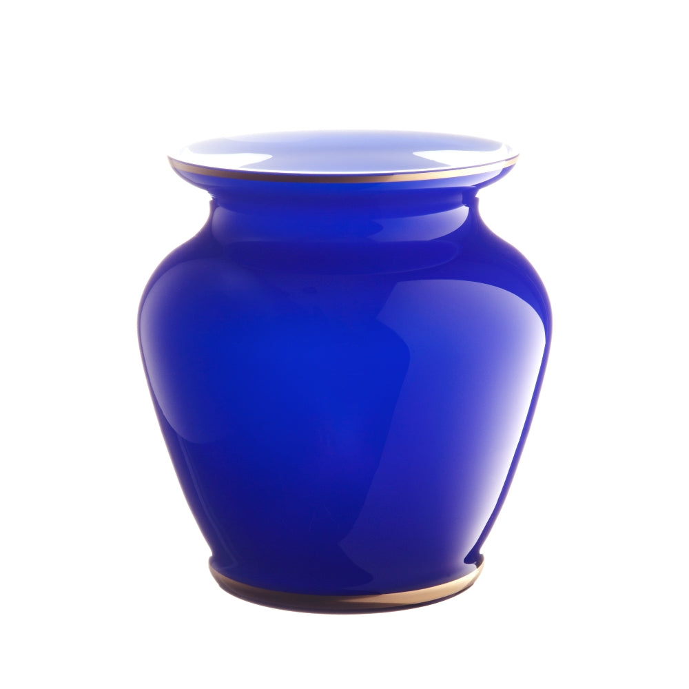 große blaue Opalglas Vase