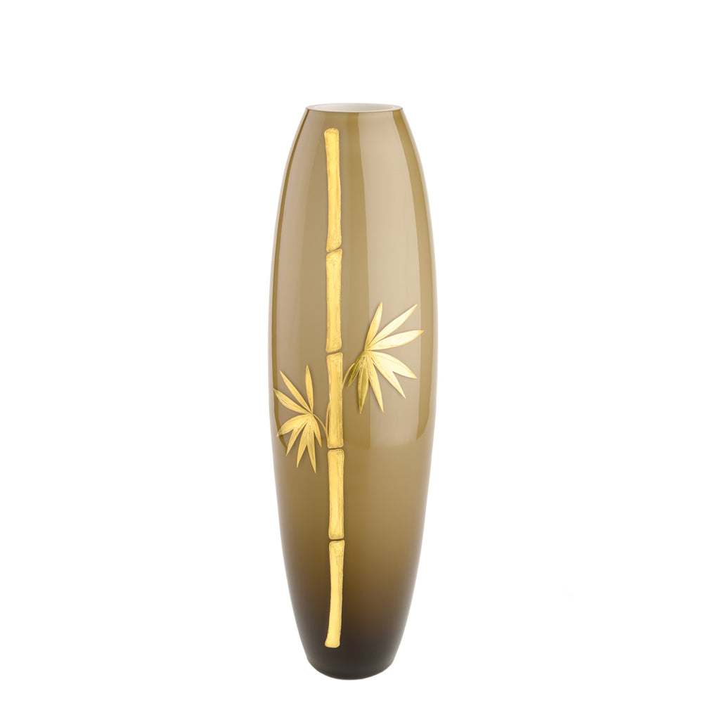 schlanke hohe Vase mit Bambusmotiv in gold. Limitierte Auflage 10 Stück