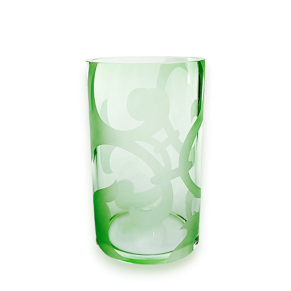 Große hellgrüne Kristallglas Vase von OertelCrystal