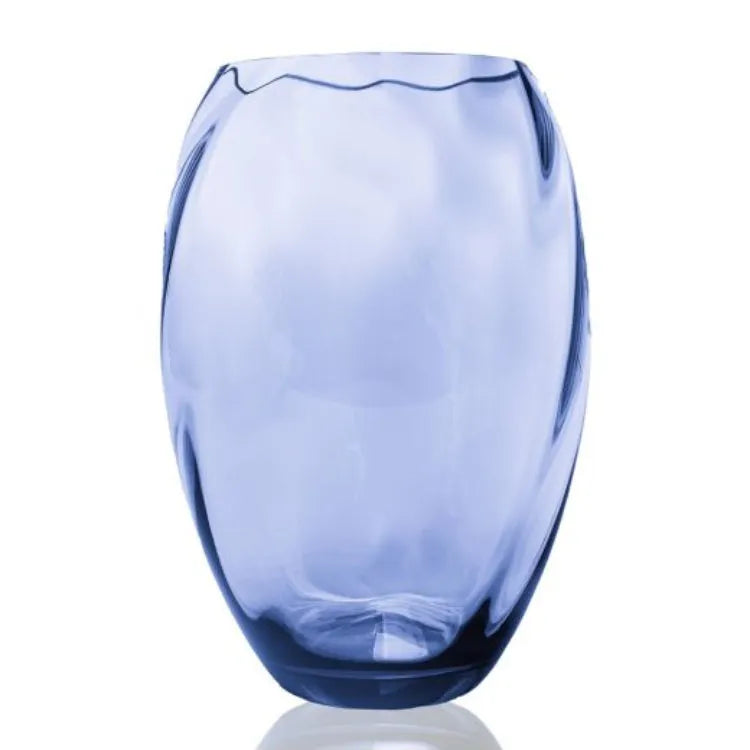 Formschöne große Vase aus blauem Kristallglas- mundgeblasen – Oertelcrystal