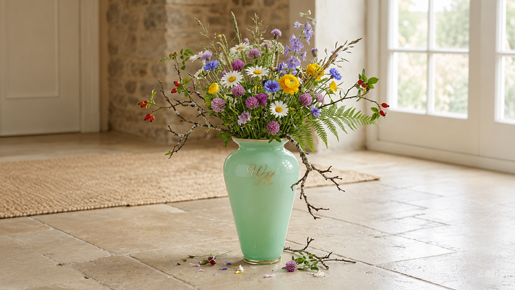 grosse Kristallvase von OertelCrystal mit Goldmonogramm