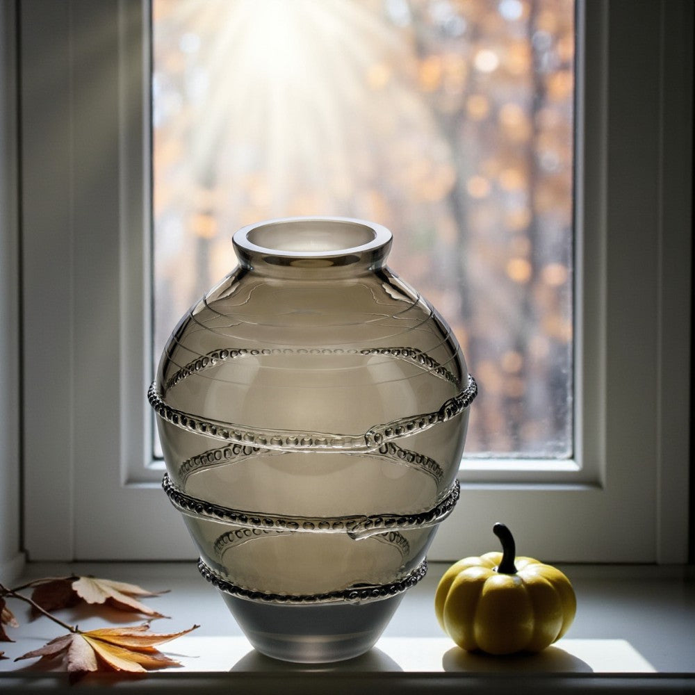 smokefarbene Kristallvase, handgearbeitet