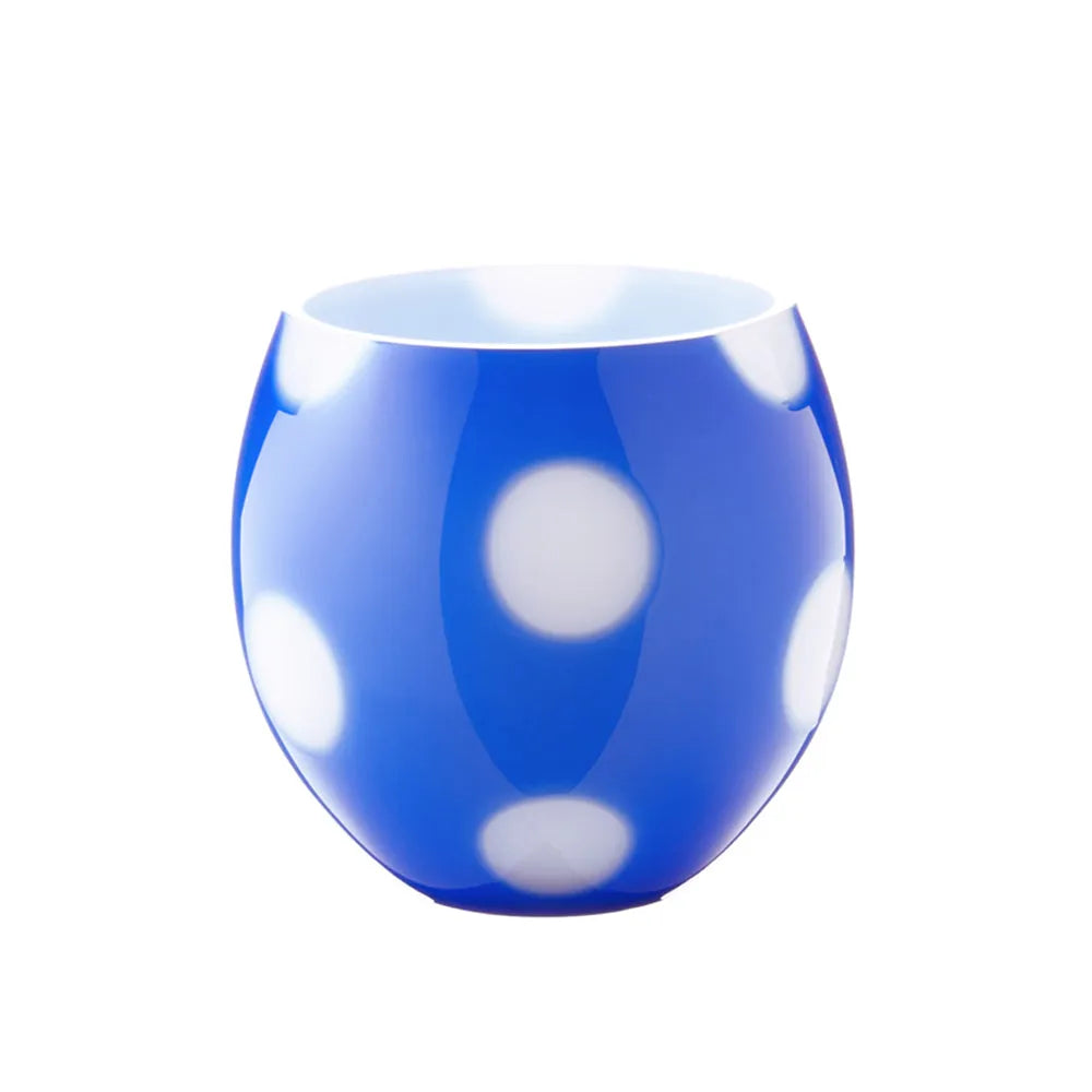 azurblaues rundes Windlicht aus Opalglas