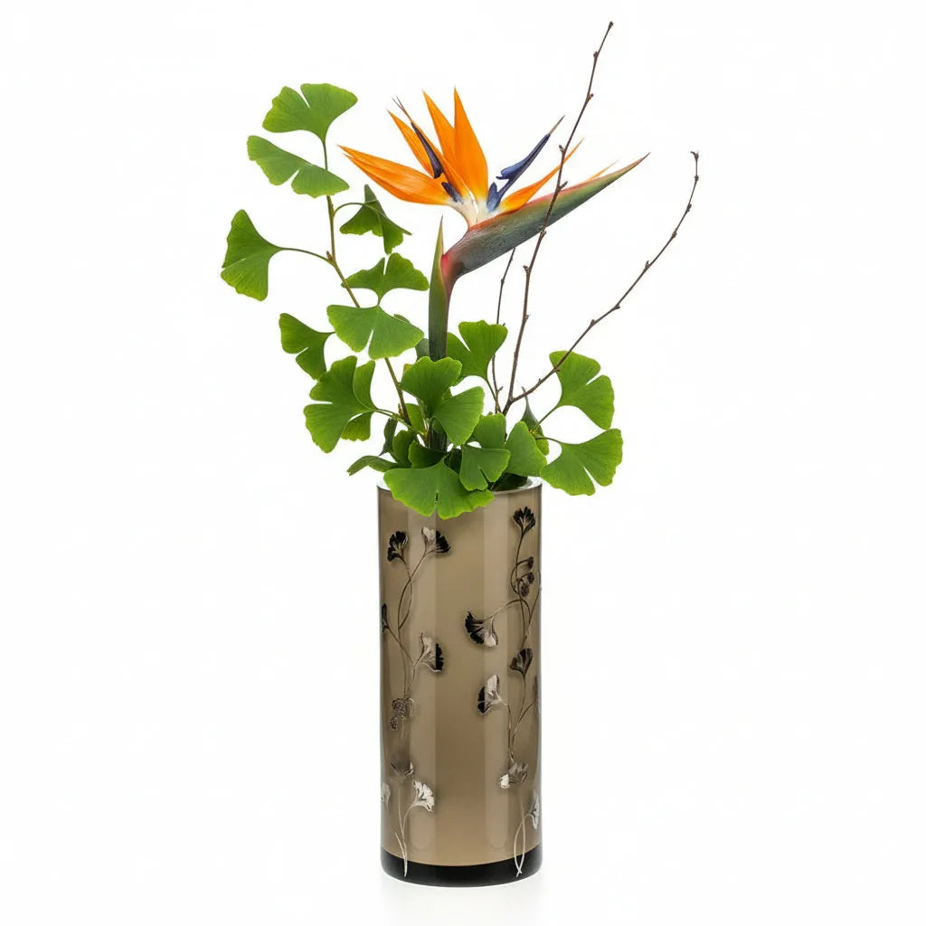 Zylindervase mit silbernem Fabergé Dekor von OertelCrystal