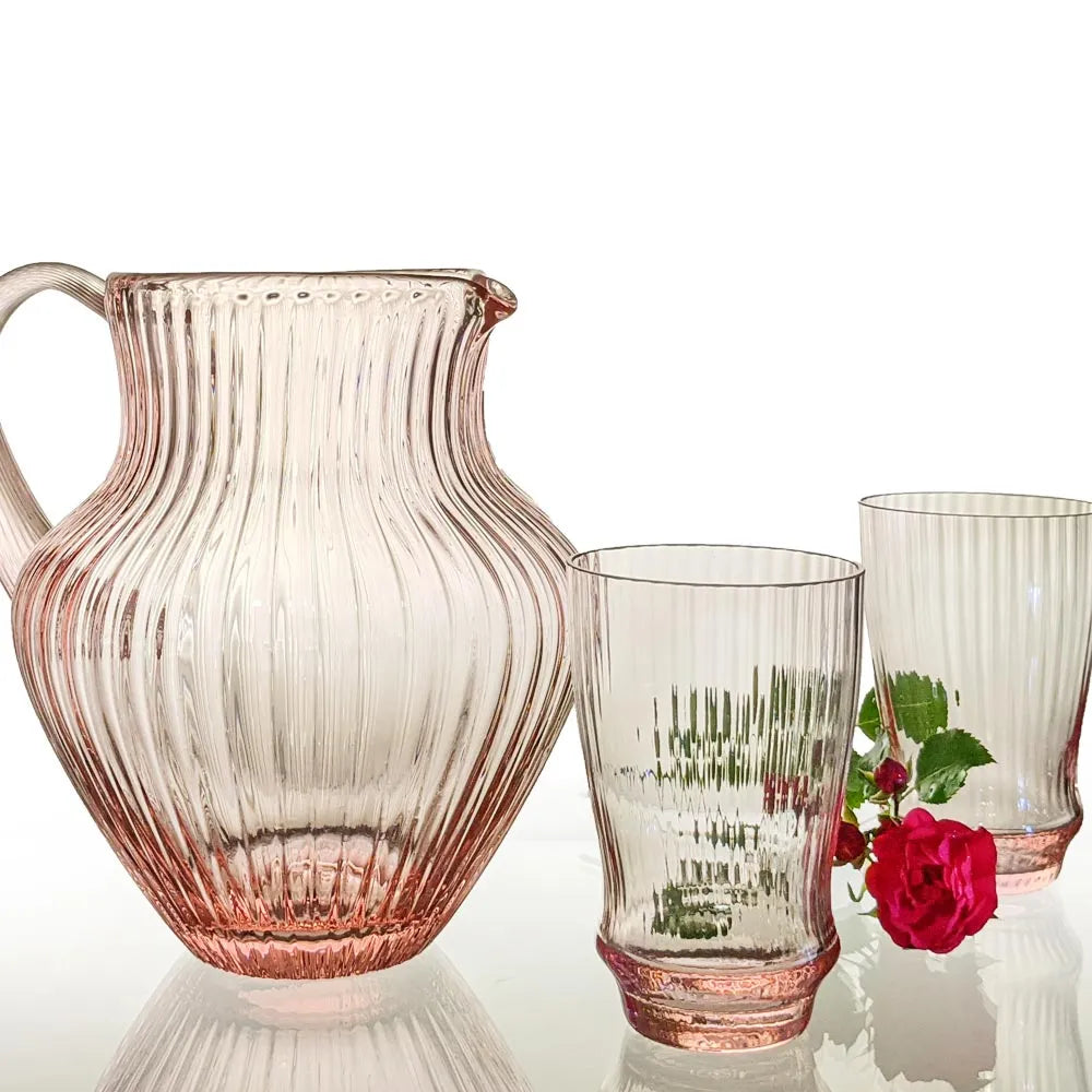 Kristallglas Krug und 2 Gläser, rosa
