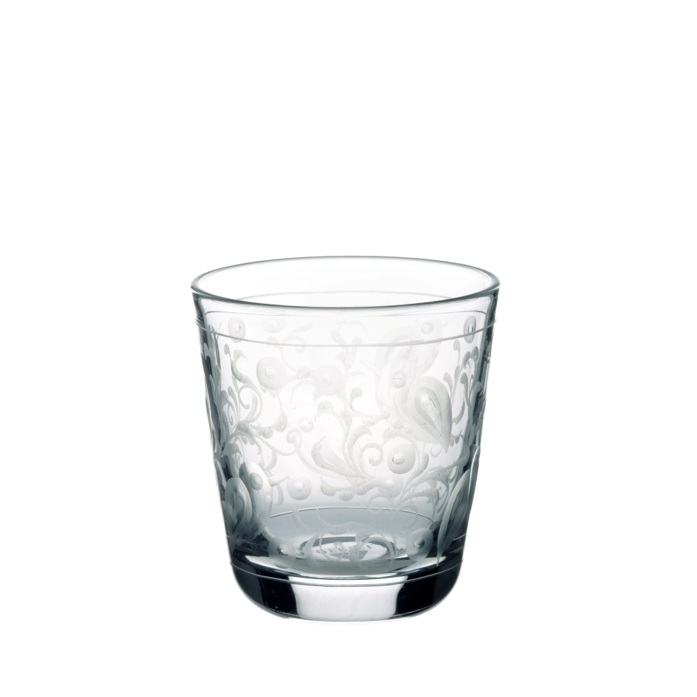 Schnapsstamper aus Kristallglas mit reicher Handgravur