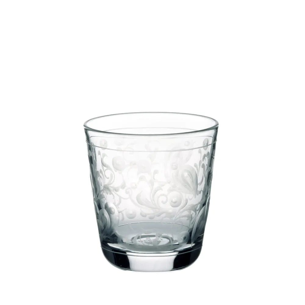 Schnapsstamper aus Kristallglas mit reicher Handgravur