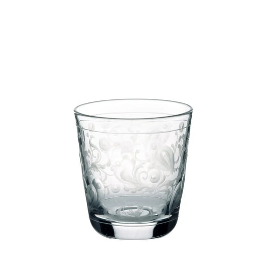 Schnapsstamper aus Kristallglas mit reicher Handgravur