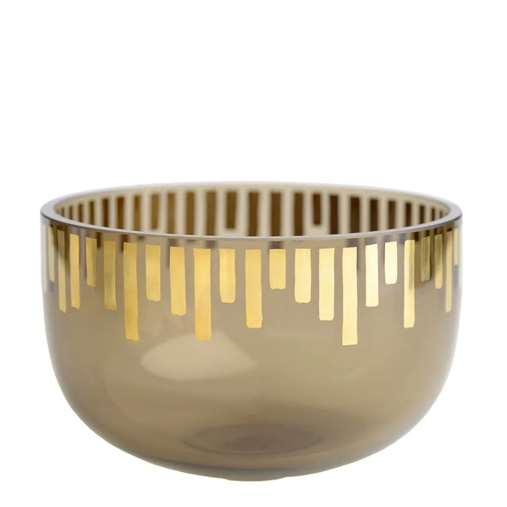 braune Kristallglas Schale mit modernem Echtgolddekor