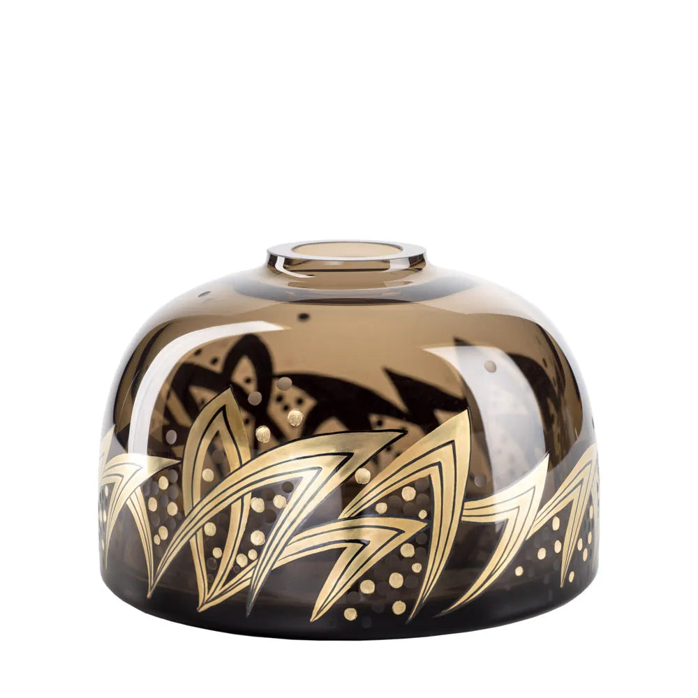 flache Zweigvase mit goldenen Art- Deco Ornamenten