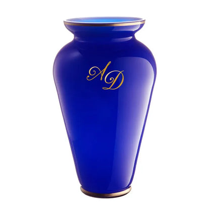 blaue Bodenvase mit Goldmonogramm