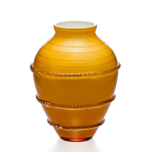 Blumenvase aus leuchtend gelbem Opal Überfangglas
