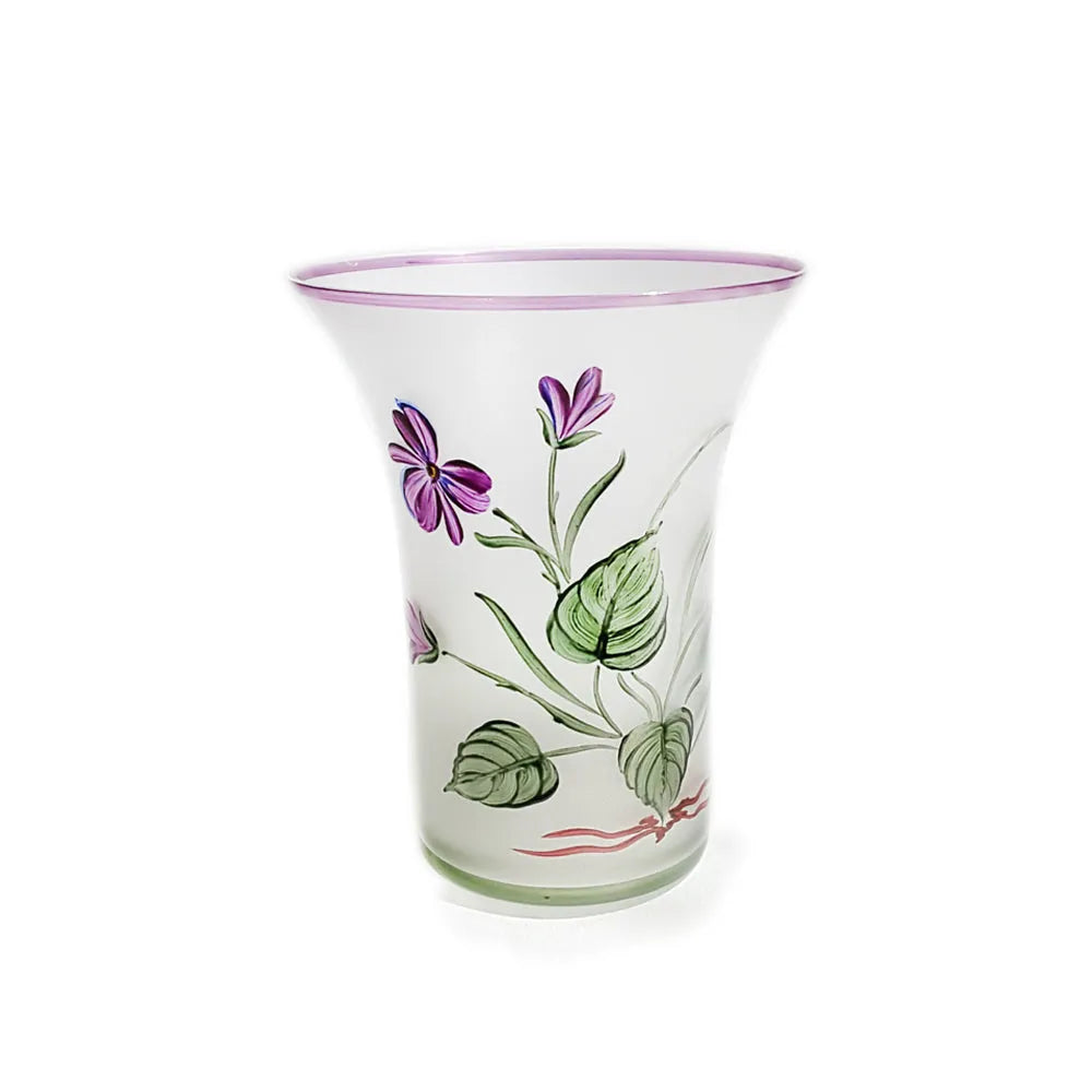 kleiner Mattglasbecher mit Veilchen von Hand bemalt