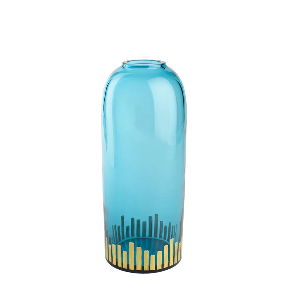 hellblaue Zweigvase mit moderner Golddekoration