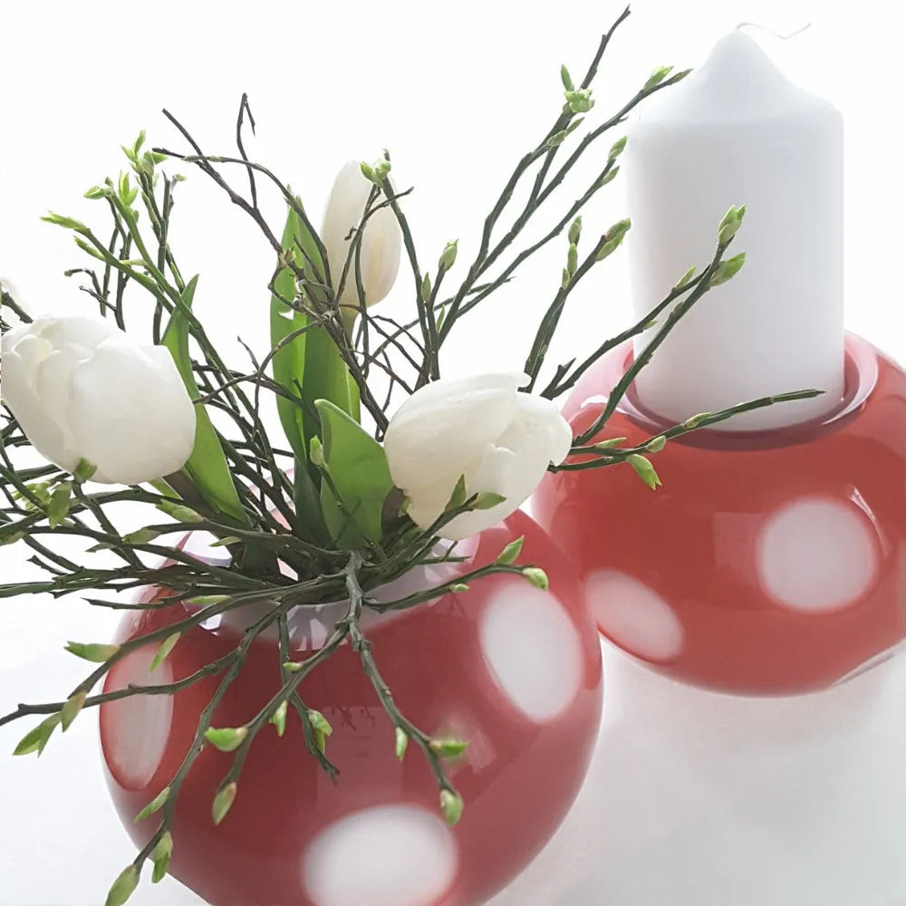 Kerzenhalter und Vase Opalglas rosa von OertelCrystal