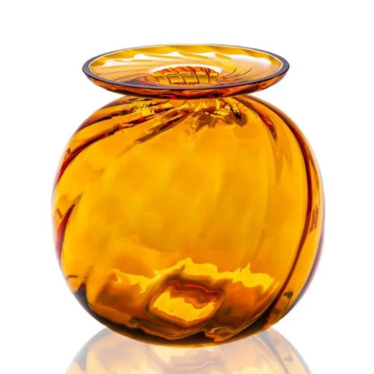 bernsteinfarbene Kugelvase aus Kristallglas