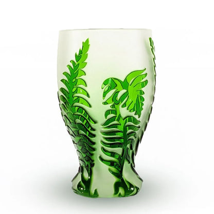 Kristallvase mit Farndekor in gruen