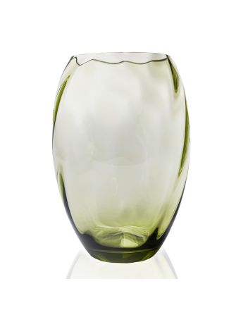 Ei-förmige Vase aus grünem Kristallglas, mundgeblasen mit optischem Muster