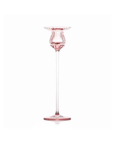 klassischer Kerzenhalter auc rosafarbenem Kristallglas, 25cm hoch