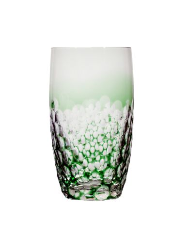 großer grüner Becher aus Kristallglas mit schönem geschliffenem Dekor