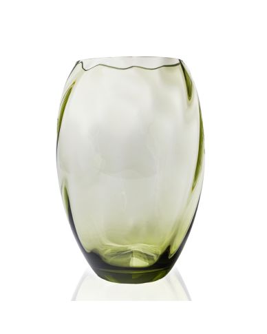 Ei-förmige Vase aus grünem Kristallglas, mundgeblasen mit optischem Muster