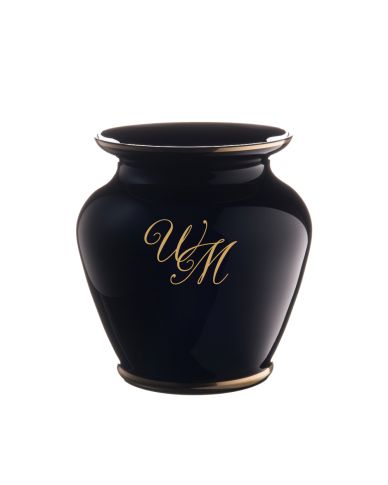 Vase-Pure-schwarz-OertelCrystal-26cm mit Goldmonogramm